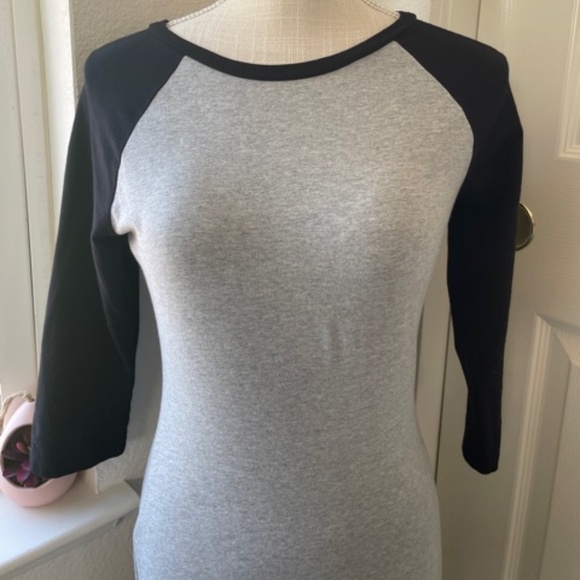 Forever 21 | Grey & Black Baseball Tee Midi Sleeve Dress Y2K Sporty Chic Size S - Picture 2 of 5
